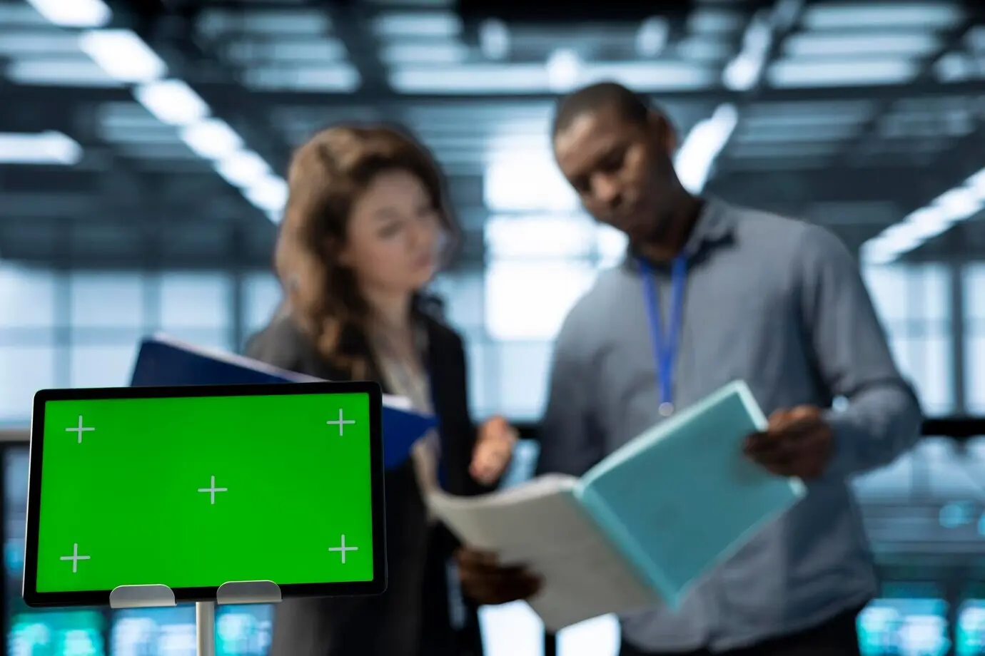 Крупный план макета устройства, используемого IT-специалистами серверного хаба во время мозгового штурма.